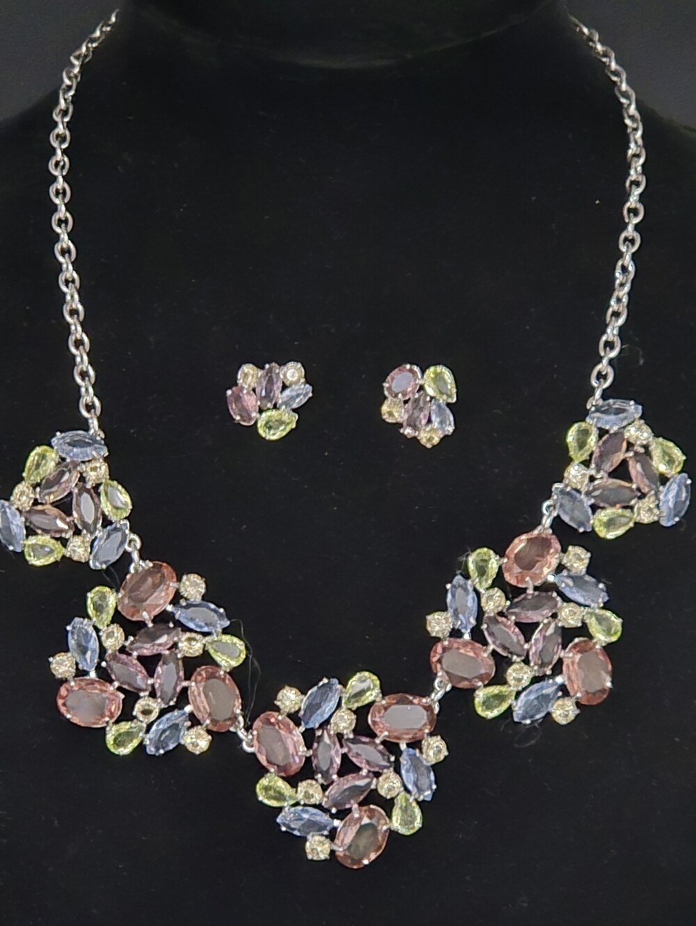 Talbots Pastel Jeweled Statement Necklace and Earrings NWT